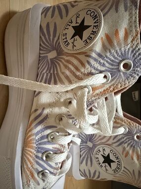 Converse Kids White High-Top Sneakers with Purple and Orange Floral Print